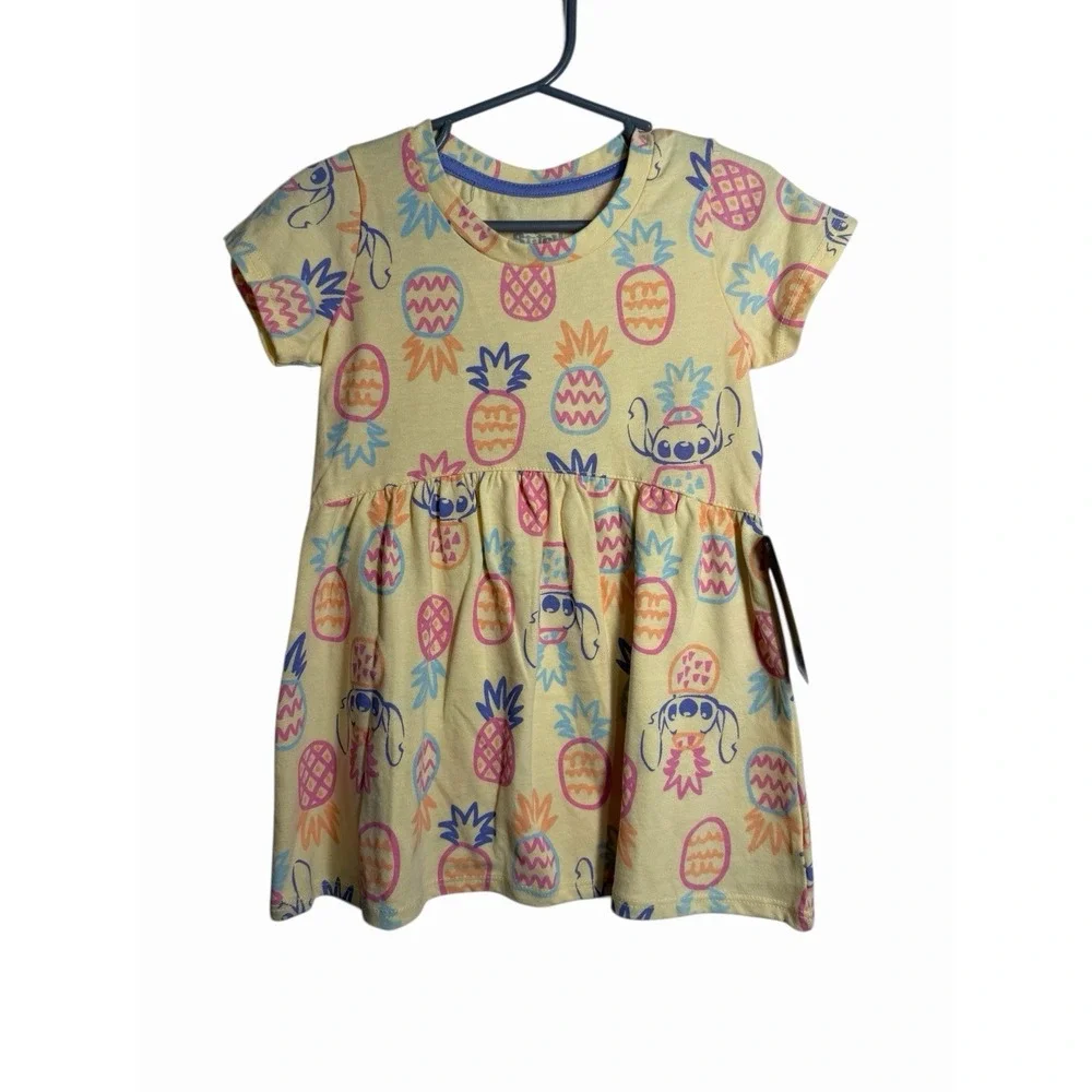 disney stitch toddler girls short sleeve t shirt dress size 2T yellow pineapples